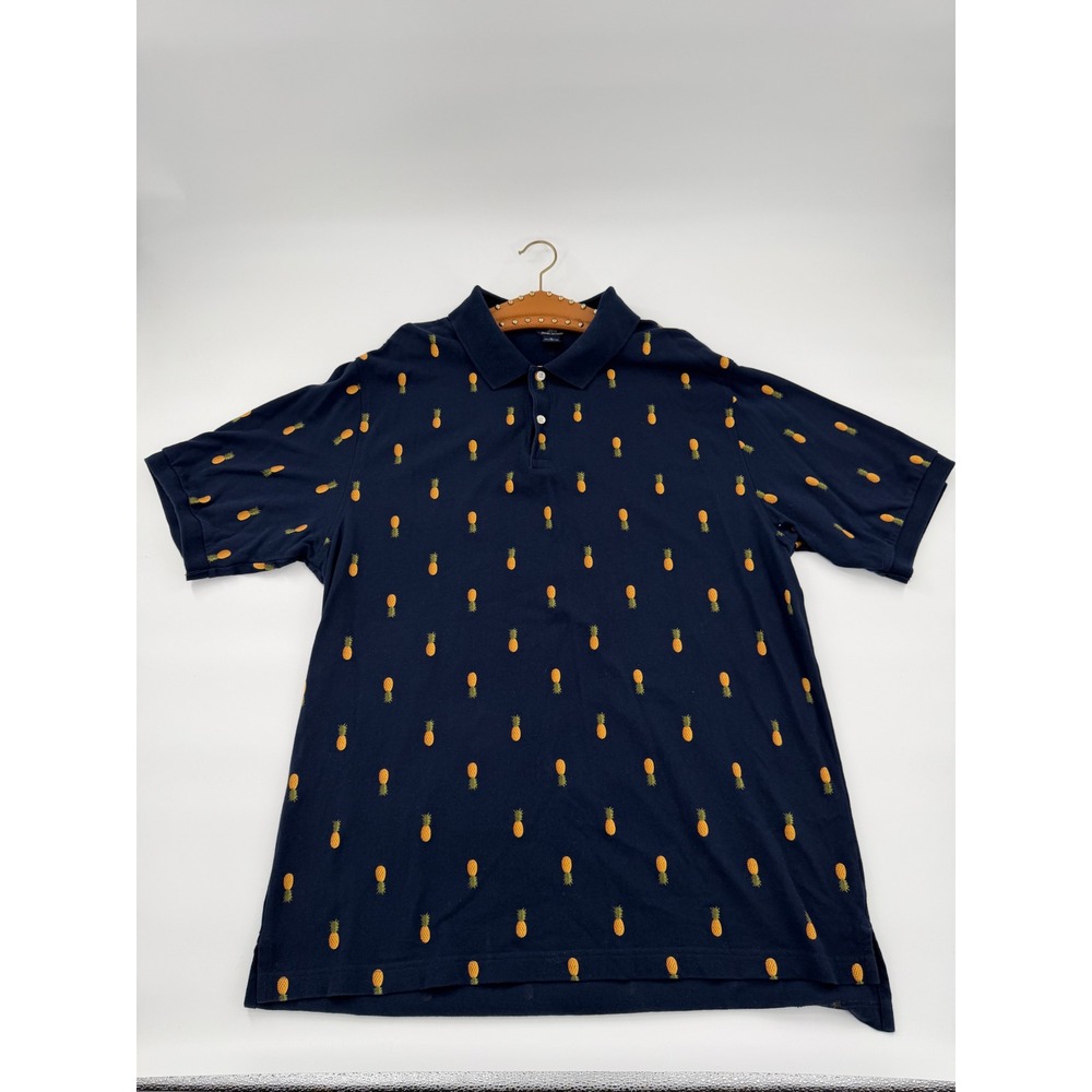 Brooks Brothers 346 Mens XL Navy Blue Pineapple Embroidered Cotton Polo Shirt